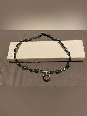 Source Unknown Black Hematite Bead Necklace with Crystal Circle Pendant
